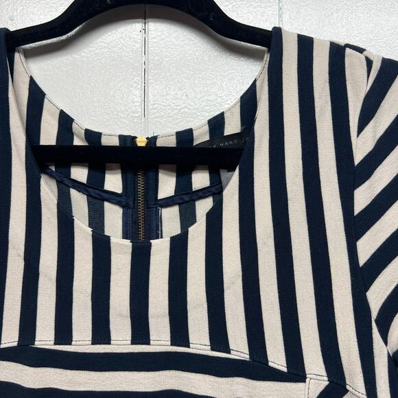 Marc Jacobs Short Sleeve Striped Navy Blue & Cream Women's Sheath Dress Size M - Picture 10 of 14